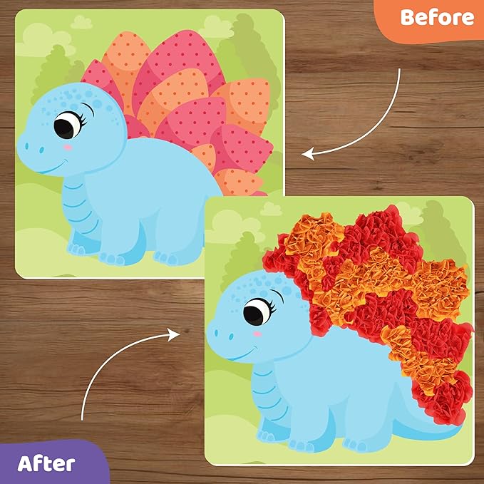 jackinthebox Poke Poke Art – Dinosaurs Theme, Mess-Free Fabric Art and Craft, Flower Pressing Kits, Gift for Kids, Toys for Girls and Boys Ages 4 5 6 7 8-BubblyBeeBaby