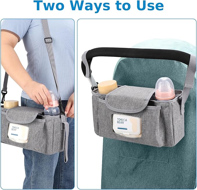 Accmor Universal Stroller Organizer with Insulated Cup Holder and Shoulder Strap, Stroller Bag Caddy Organizer Stroller Accessories for Uppababy, Baby Jogger, Nuna, Doona, Britax Strollers-BubblyBeeBaby