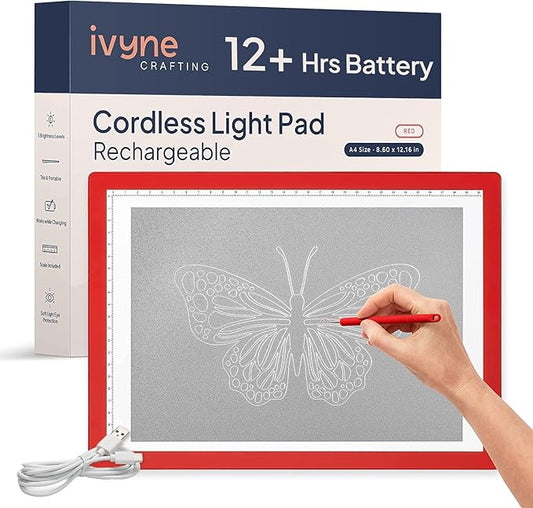 iVyne Rechargeable A4 Light Pad for Tracing & Weeding - LED Light Board for Weeding Vinyl - for Cricut Vinyl Weeding Tools - Ultra-Thin & Portable - Perfect for Artists & Crafters - Red-BubblyBeeBaby