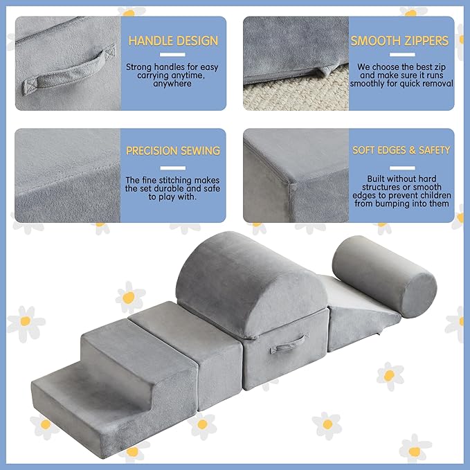 jela Foam Blocks 6Pcs Soft Play Equipment Soft Velvet, Toddler Climbing Toys Indoor Soft Play Climbing for Toddlers, Lightweight Climbing Blocks for Babies, Kids, Climb and Crawl Foam Playset-BubblyBeeBaby