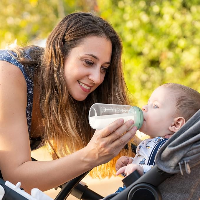 Momcozy Natural Baby Bottle, 10oz Wide-Neck Breast Milk Container, Breastmilk Storage Bottle for Fridge & Momcozy Breast Milk Cooler, BPA Free Milk Collection Bottles, Breastfeeding Essential, 4PCS-BubblyBeeBaby