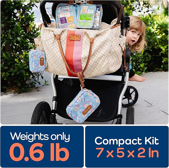 KeepGoing Travel First Aid Kit for Kids – 130 Pc. for Car, Home, Purse, Diaper Bag & Backpack with Latex-Free Bandages - Mini First Aid Kit Travel Size TSA-Approved-BubblyBeeBaby