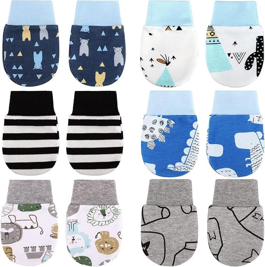 6 Pairs Newborn Baby Mittens No Scratch Gloves Infant Toddler Anti Scratch Essentials Unisex Cotton for 3-9 Months Girls Boys (Gray Series, Cool)-BubblyBeeBaby