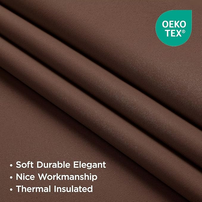 Joydeco Blackout Curtains 108 Inches Long, Thermal Insulated Black Out Curtains 2 Panels Set, Room Darkening Drapes for Living Room Window Rod Pocket Back Tab (W52 x L108 Inch, Brown)-BubblyBeeBaby