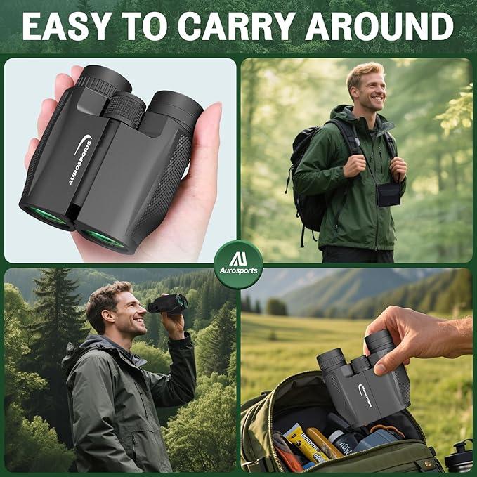 12x32 Compact Binoculars for Adults Kids - Aurosports Small Binoculars for Birdwatching - High Power Easy Focus Lightweight Binocular for Traveling Hunting Cruise Ship Hiking-BubblyBeeBaby