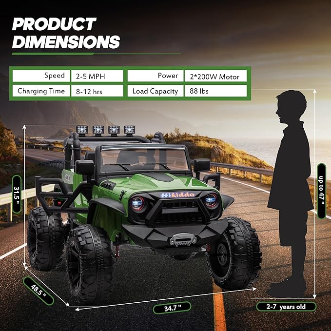24V 9Ah Ride on Toy for Big Kids, 4x4 2 Seater Ride on Car Truck w/Remote Control, 4x200W Motors - Green-BubblyBeeBaby