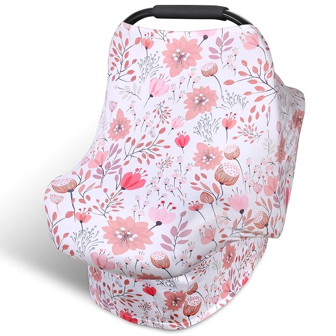 Rquite All-in-1 Car Seat Cover Baby, Carseat Covers for Girl Boy, Stretchy Soft Infant Car Seat Cover, Multi-use Baby Carrier Cover, Car Seat Canopy, Stroller Sun Shade, Nursing Breastfeeding Cover-BubblyBeeBaby