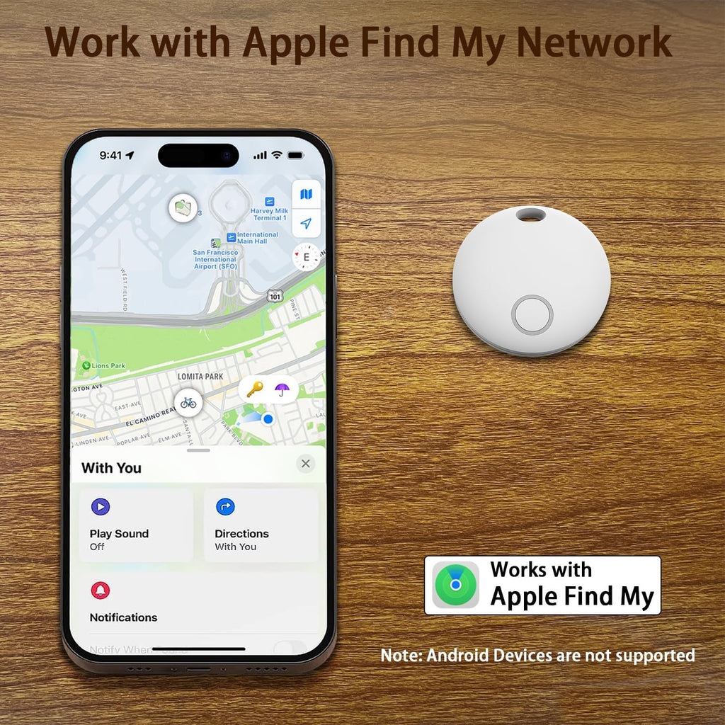 Smart Tracker Tags, Bluetooth Luggage Tracker with Keychain, Compatible with iOS Find My app, Item Locator for Key, Wallet, Suitcase, Bags, IP67 Waterproof, Battery Include