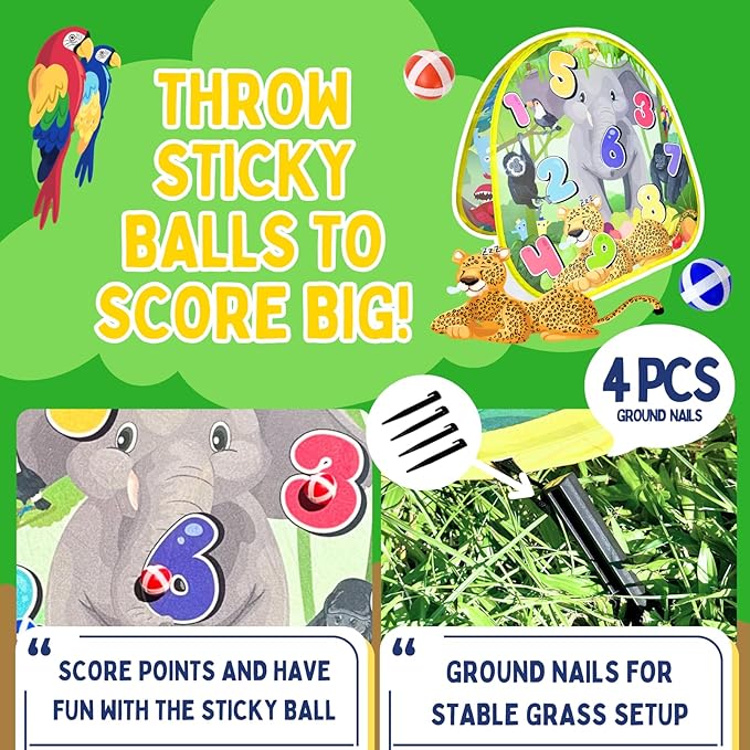 2-in-1 Dinosaur & Animal Bean Bag Toss Game – Double-Sided 27" Target Board with 6 Bean Bags – Outdoor & Indoor Toy for Toddlers & Kids Ages 3-6 – Birthday Gift - Amazon Exclusive-BubblyBeeBaby