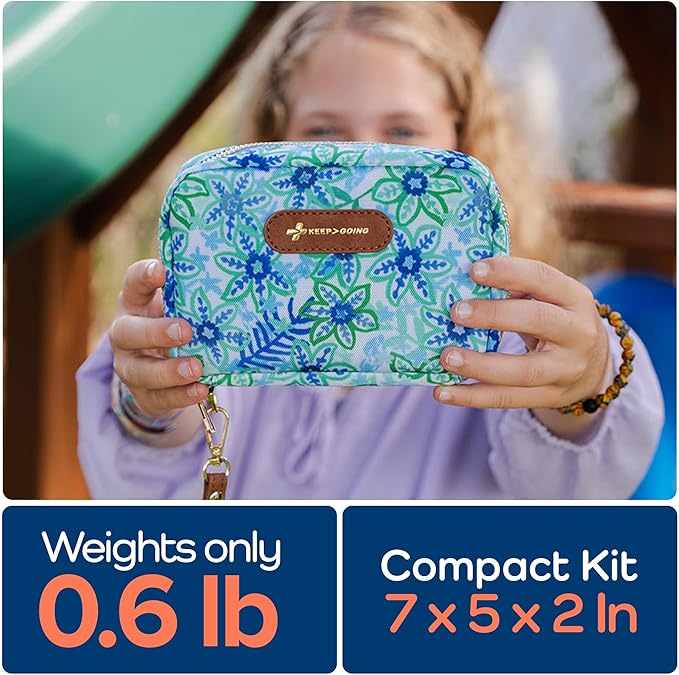 KeepGoing Travel First Aid Kit for Kids – 130 Pc. for Car, Home, Purse, Diaper Bag & Backpack with Latex-Free Bandages - Mini First Aid Kit Travel Size TSA-Approved-BubblyBeeBaby