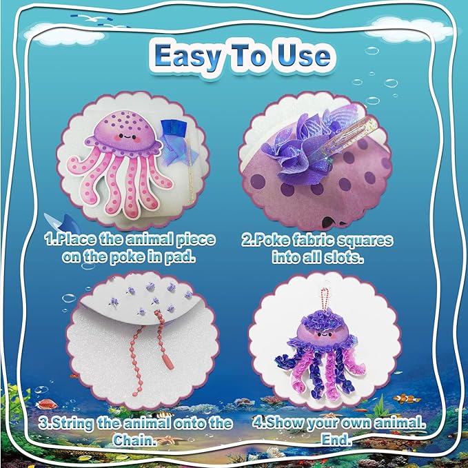 JRD&BS WINL Magical Ocean Animal Poke Art - Dolphin, Jellyfish, Seahorse, Turtle, Octopus | No-Mess Craft Kit for Kids 4-9 | Marine Biology Learning Toy | Creative Gift for Preschoolers-BubblyBeeBaby