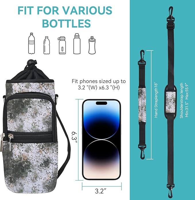 icolor Water Bottle Carrier Bag with Strap 25/32/40 oz Crossbody Bottle Holder with Phone Pocket Sling Sleeve Insulated Neoprene Water Bottle Pouch for Walking Travelling-BubblyBeeBaby