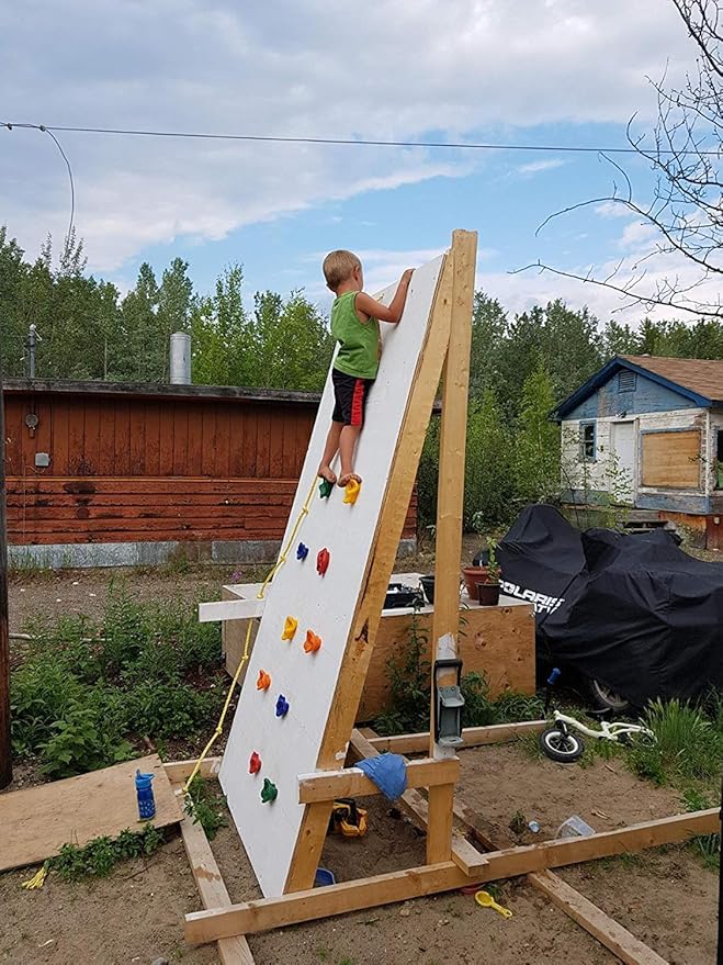 25 Pcs Colourful Pig Nose Shape Rock Climbing Holds with Blue & Green Auxiliary Handles, Indoor Outdoor Playground Wooden Play Set Build Exercise Toy Accessory - Mounting Hardware Kit Included-BubblyBeeBaby