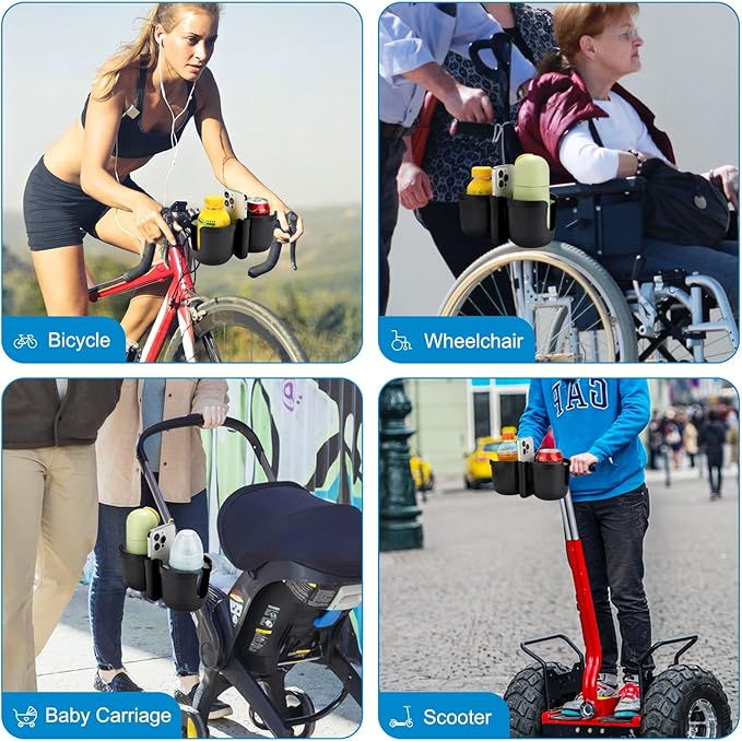 Accmor Stroller Cup Holder with Phone Holder, Universal Cup Holder for Uppababy Nuna Doona Strollers, 2-in-1 Bottle Phone Holder for Bike, Wheelchair, Walker, Scooter-BubblyBeeBaby