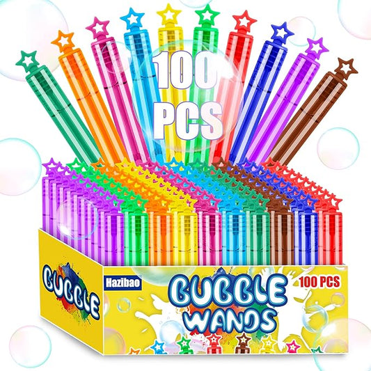 100 PCS Bubble Wands for Kids, 10 Colors Bulk Bubble Wand with Star Top, Perfect for Birthday, Carnival, Summer Outdoor Toys,Goody Bags Stuffer,Prize,Party Favors, Wedding-BubblyBeeBaby