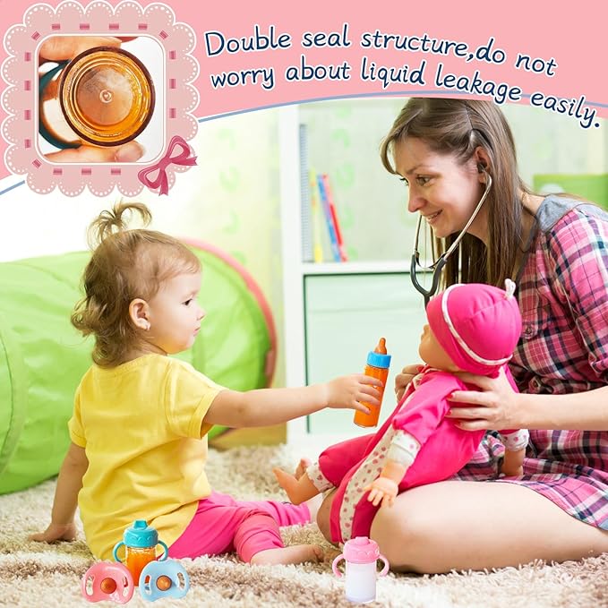 12 Pcs Baby Doll Accessories Magic Bottle set,Pretend Play Feeding Toy Set with Package,Doll Feeding Set for Kids Girls,Magic Disappearing Juice Milk Bottles,Sippy Cups,Pacifiers,Bowl Spoons-BubblyBeeBaby