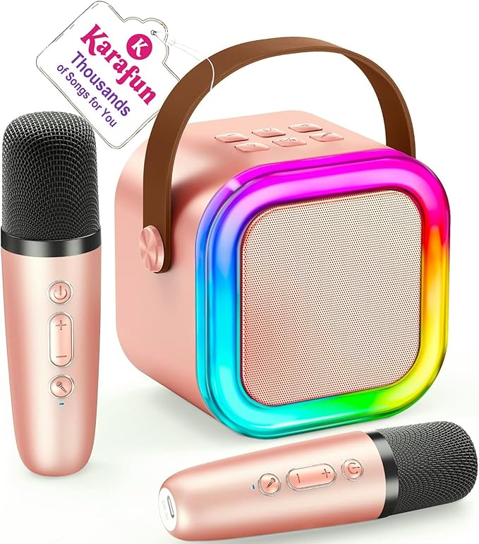 IROO Mini Karaoke Machine for Kids, 2025 TOP Toys Birthday Gifts Ideas for Girls Ages 4, 5, 6, 7, 8, 9, 10, 12+ Years Old, Portable MP3 Player with 2 Wireless Mics for Party-BubblyBeeBaby