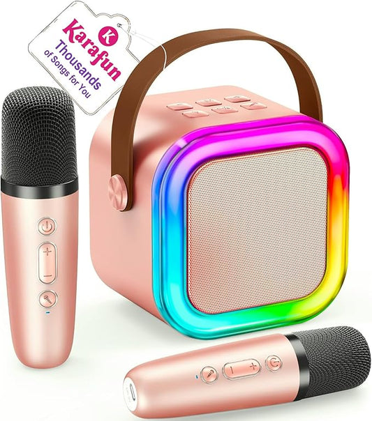 IROO Mini Karaoke Machine for Kids, 2025 TOP Toys Birthday Gifts Ideas for Girls Ages 4, 5, 6, 7, 8, 9, 10, 12+ Years Old, Portable MP3 Player with 2 Wireless Mics for Party-BubblyBeeBaby