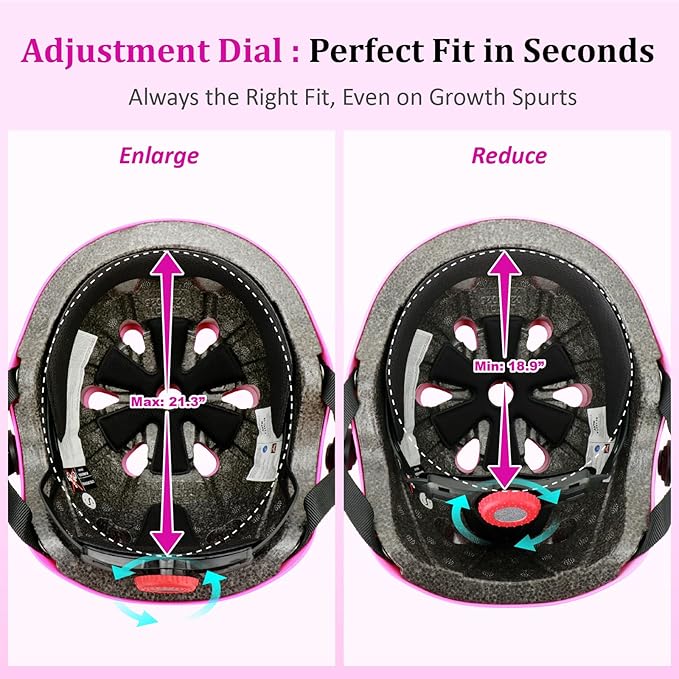 KAMUGO Kids Adjustable Helmet, with Sports Protective Gear Set Knee Elbow Wrist Pads for Toddler Age 2-8 Boys Girls, Bike Skateboard Hoverboard Scooter Rollerblading Helmet Set-BubblyBeeBaby