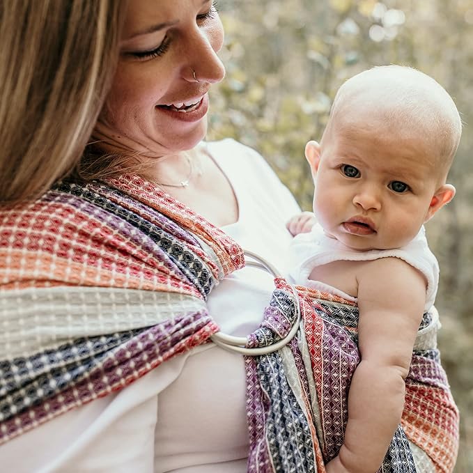Hip Baby Wrap Ring Sling Baby Carrier for Infants and Toddlers - 100% Soft Cotton Baby Wraps Carrier for Babies 8-35 lbs - Perfect Baby Shower Gifts Moms and Dads - Nursing Cover (Rainbow Honeycomb)-BubblyBeeBaby