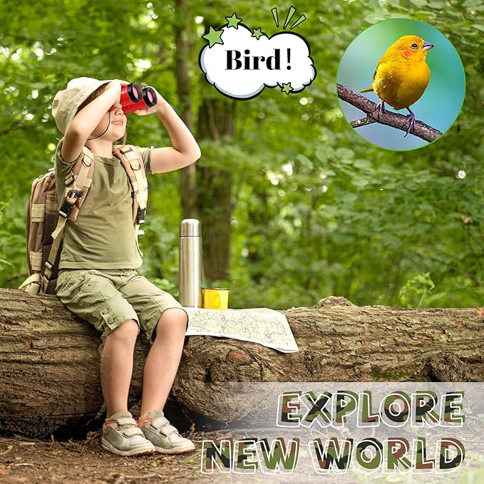 25 Pack Binoculars for Kids 6+ Years Old, with Compass and Neck String Toddler Toy Binoculars Gift Set for Camping Adventure, Party Favor, Red, Yellow, Camo, Green, Blue-BubblyBeeBaby