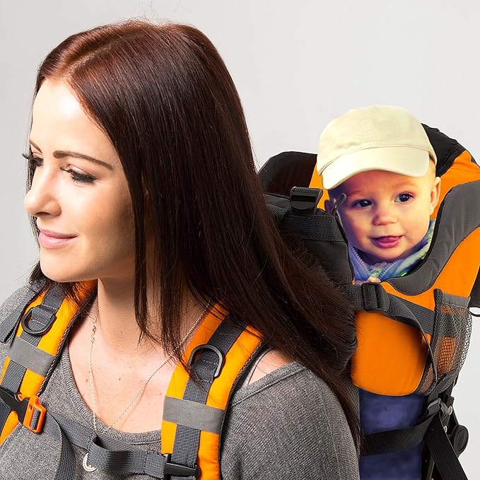 Hiking Baby Carrier Backpack - Comfortable Toddler/Baby Backpack Carrier System with Diaper Change Pad, Insulated Pocket + Rain and Sun Hood to Protect Your Child-BubblyBeeBaby