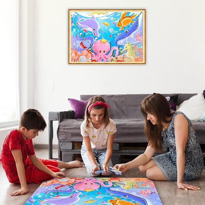 Jumbo Floor Puzzle for Kids Underwater Jigsaw Large Puzzles 48 Piece for Toddler Children Learning Preschool Educational Intellectual Development Toys 3-5 4-8 Years Old Gift for Boys and Girls-BubblyBeeBaby