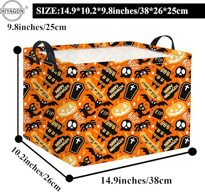 HIYAGON Rectangular Halloween Basket for Boys and Girls Kids Trick or Treat Pumpkin Basket for Halloween Parties Cute Storage Bin Organizer Box Room Decor(Spider Halloween)-BubblyBeeBaby
