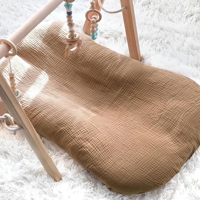 Hooyax Muslin Baby Lounger Cover 2 Pack, Soft and Breathable Newborn Lounger, Adorable Slipcover for Boys & Girls (Brown, Wheat)-BubblyBeeBaby