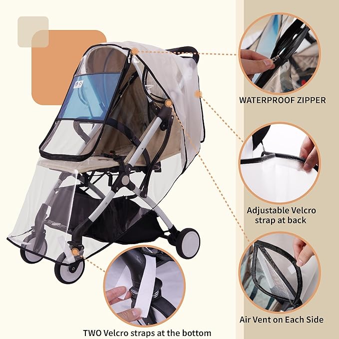 Bemece Stroller Rain Cover Universal Stroller, Travel Weather Shield Windproof and Waterproof Protect from Dust and Snow-BubblyBeeBaby