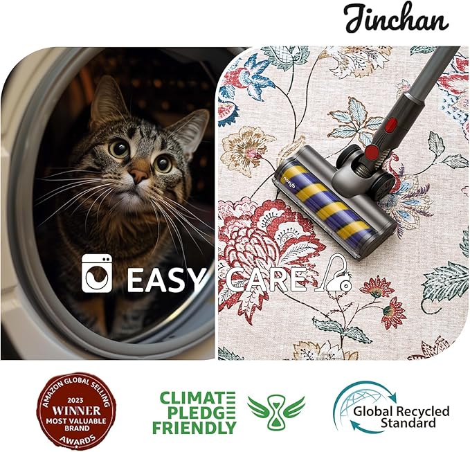 jinchan 3x5 Floral Rug for Entryway Washable Kitchen Rug Vintage Romance Design Small Mat Non Slip Indoor Doormat Lightweight Low-Profile Throw Carpet for Entrance Bathroom Laundry Room, Red/Beige-BubblyBeeBaby