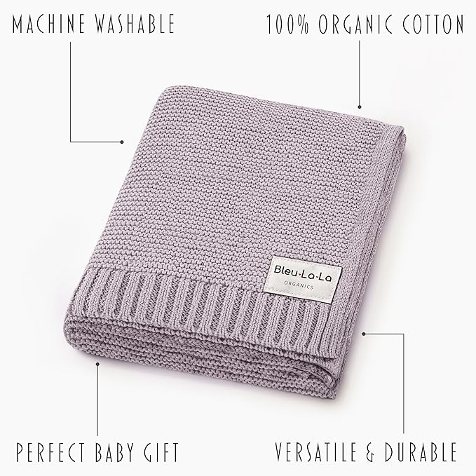 Heritage Knit Organic Swaddle Blanket for Girls - 100% Soft Luxury Cotton Knit Receving Swaddler - Warm Cozy Crib Swaddling Blanket for Newborns Infants & Toddler (0-2Yrs - Dreamy Lilac)-BubblyBeeBaby