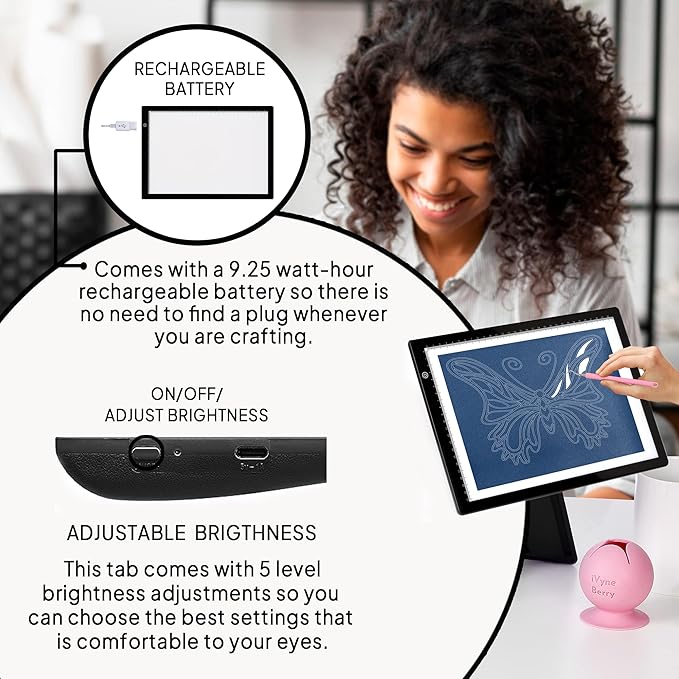 iVyne Rechargeable A4 Light Pad for Tracing & Weeding - LED Light Board for Weeding Vinyl - for Cricut Vinyl Weeding Tools - Ultra-Thin & Portable - Perfect for Artists & Crafters - Black-BubblyBeeBaby
