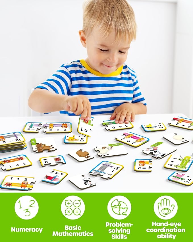 D-FantiX 30 Self-Correcting Number Puzzles, Double-Sided Addition and Subtraction Games, Kindergarten Math Games for Kids, Montessori Math Puzzles Educational Toys Preschool Learning Activities-BubblyBeeBaby