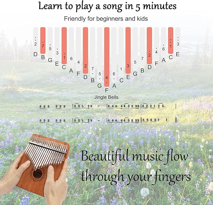 Kalimba Thumb Piano,YUNDIE Portable 21 Keys Mbira Finger Piano with Tune Hammer and Study Instruction,Musical Instruments Gift for Kid Adult Beginners Professional(Brown)-BubblyBeeBaby