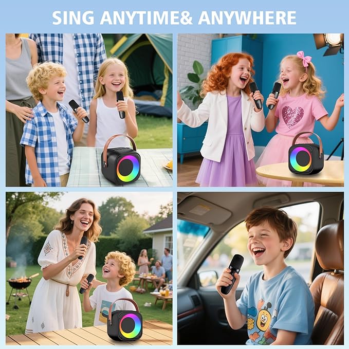 Karaoke Machine for Kids Adults, Portable Bluetooth Speaker with 2 Wireless Microphones, Portable Speaker Mini Karaoke Microphone for Home Party Birthday Gift for Girls Boys-BubblyBeeBaby