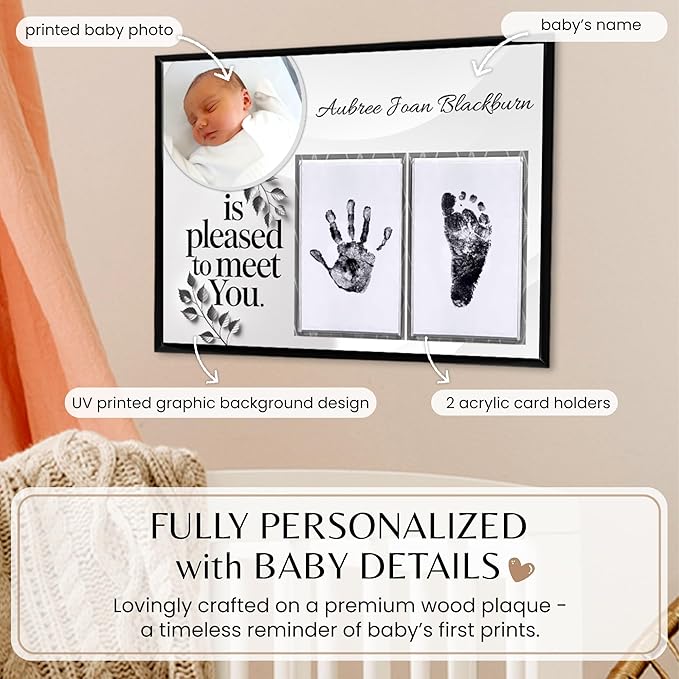 Inkless Hand and Footprint Kit, Baby Keepsake Plaque & Baby Shower Gifts - Ideal as Mom To Be Gift, Nursery Picture Frames, Clean Touch Hand and Footprint Kit (Style 1 - Design 5)-BubblyBeeBaby