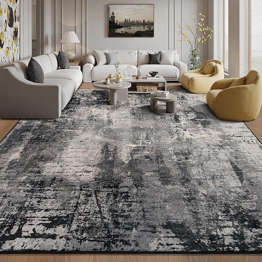 Kelarea Living Room Rug, 6x9 Area Rug Modern Abstract Washable Rugs, Black Non Slip Low Pile Carpet, Stain Resistant Large Rugs for Bedroom, Dining Room, College Dorm, Home Office-BubblyBeeBaby