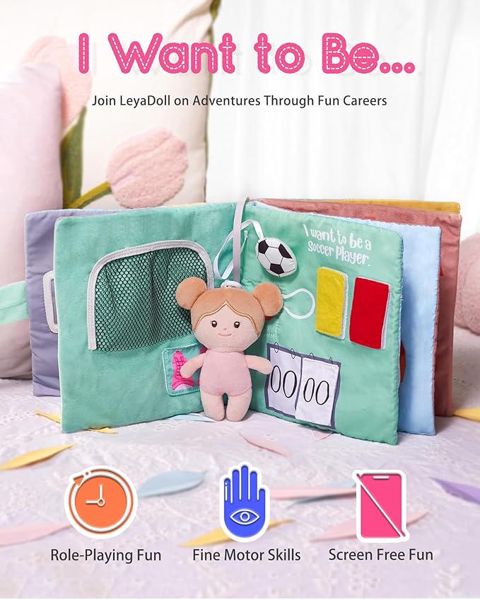 Interactive Sensory Soft Cloth Book, Educational Crinkle Quiet Activity Busy Book for Babies,Toddler Travel Toy Gift for Boys and Girls (I Want to Be)-BubblyBeeBaby