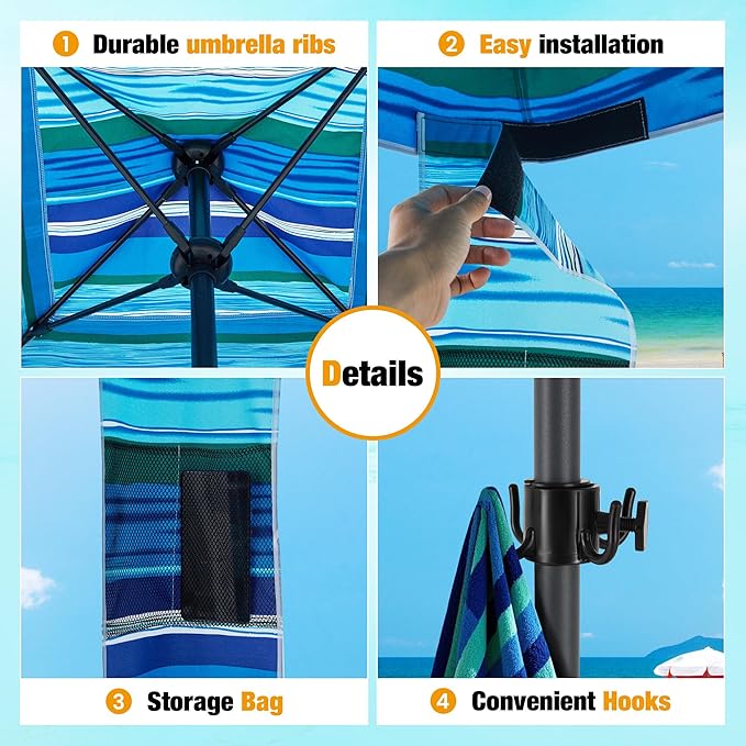 HOMEDEMO Beach Canopy UPF 50+, 6'×6', Easy Set up and Take Down Tent with Sand Pockets, Side Wall Shade Wind Waterproof for Kids, Family & Friends-BubblyBeeBaby