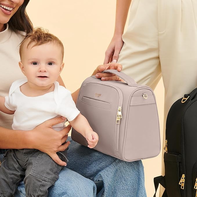 JuJuBe New Insulated Bottle Bag, Breastmilk Storage Bag for Baby Bottles, Insulated Waterproof Lunch Bag or Cooler Bag for Nursing, Milk, Food, Baby Formula, Snacks, Daycare, Taupe, Mother's Day Gift-BubblyBeeBaby