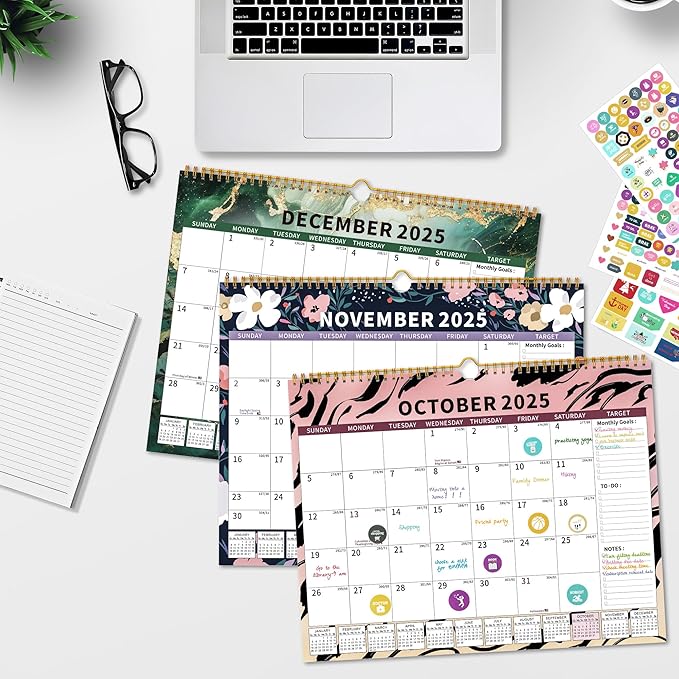 2025 Calendar, Wall Calendar 2025-2026 Planner Hanging Spiral Bound Magnetic Fridge Calendars 15" x 12", Use Jan 2025 - Jun 2026-BubblyBeeBaby