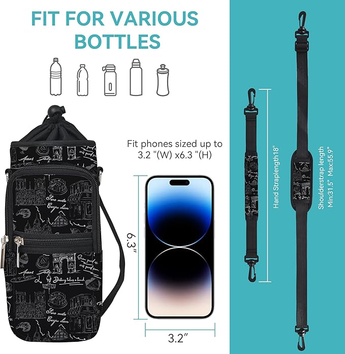 icolor Water Bottle Carrier Bag with Strap 25/32/40 oz Crossbody Bottle Holder with Phone Pocket Sling Sleeve Insulated Neoprene Water Bottle Pouch for Walking Travelling-BubblyBeeBaby