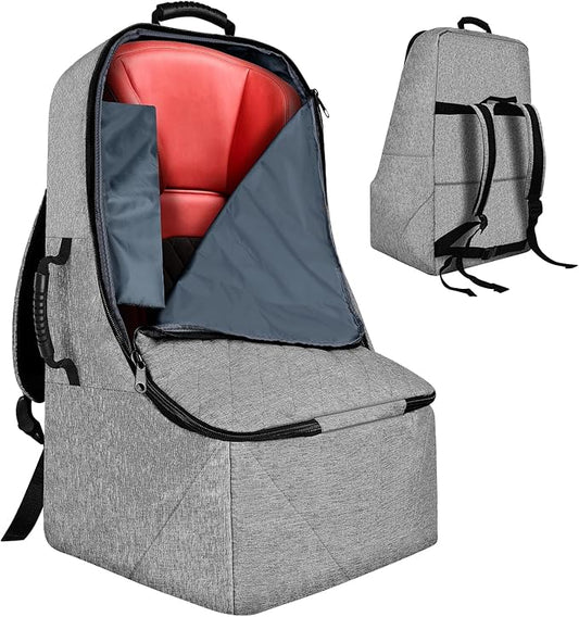 Padded Car Seat Travel Bag for Airplane, Heavy Duty Backpack for Air Travel, Water-Resistant Carrier with Shoulder Strap, Fits Most Car Seats (Grey)-BubblyBeeBaby