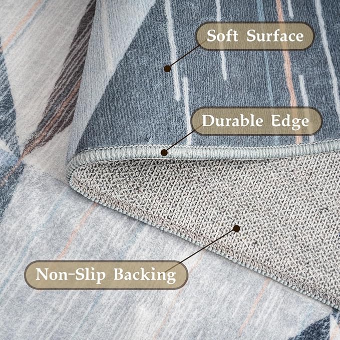 HOMFINE Washable Modern Area Rug - Geometry Style 4x6 Rugs for Living Room, Bedroom, Machine Washable Rug Soft Non Slip Non Shedding Area Rug - Blue, 4'x6'-BubblyBeeBaby