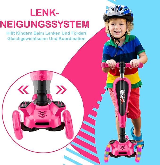 Hurtle 3-Wheeled Scooter for Kids - Wheel LED Lights, Adjustable Lean-to-Steer Handlebar, and Foldable Seat - Sit or Stand Ride with Brake for Boys and Girls Ages 1-14 Years Old-BubblyBeeBaby