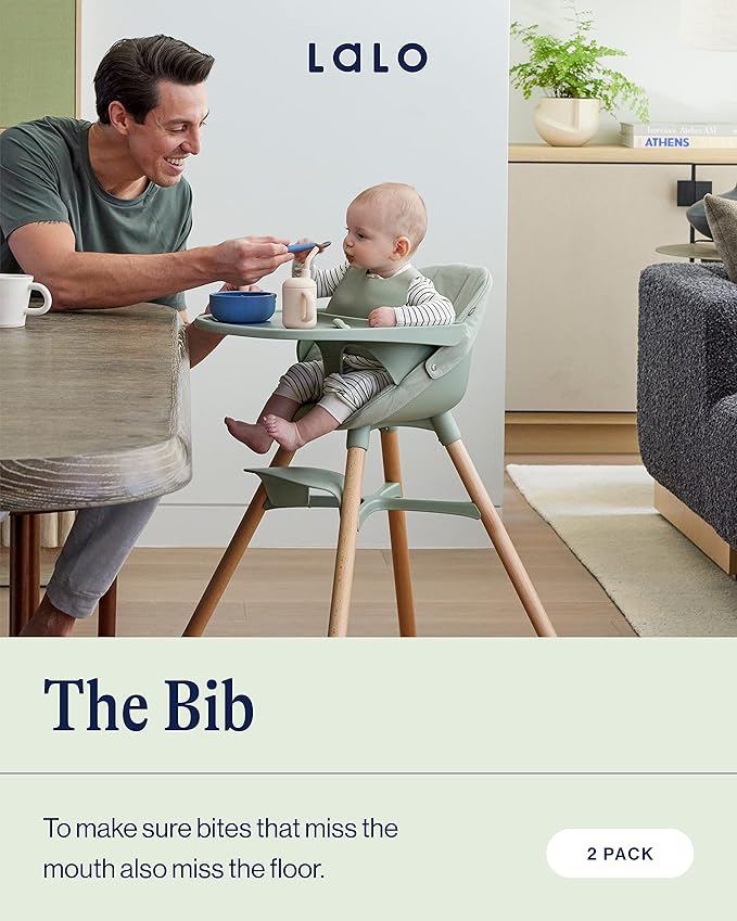 Lalo The Bib - Waterproof, Non-Toxic Silicone Baby Bib with Adjustable Neck Band & Silicone Food Pouch Catcher, Set of 2-BubblyBeeBaby