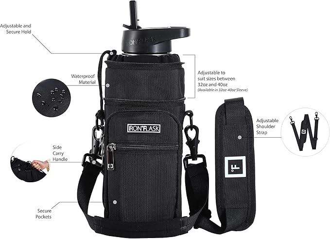 IRON °FLASK Carrier, Holder, Sleeve - Fits Insulated Stainless Steel Sports Water Bottle, Adjustable Shoulder Strap, Holder Bag Case Pouch Cover-BubblyBeeBaby