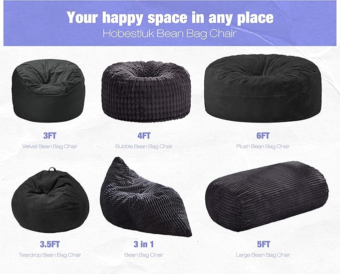 Hobestluk 5FT Bean Bag Chairs Adult Bean Bag with Portable Handle Comfy Large Bean Bag Lounge Chair with Removable Cover for Living Room Bedroom (Stripe Dark Grey, 5FT)-BubblyBeeBaby