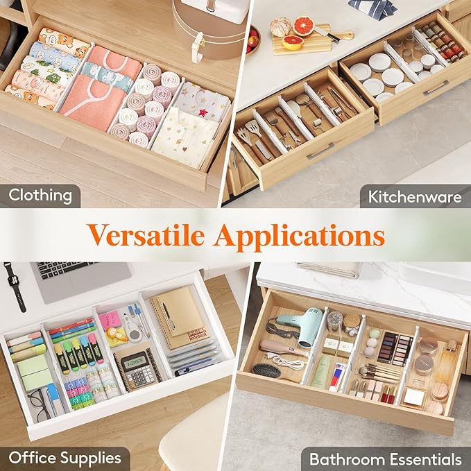 Lifewit 12 Pack Drawer Dividers 4" High, 10.5-16.5" Dresser Drawer Divider, Adjustable Drawer Organizers for Clothes, Plastic Drawers Separators for Dresser, Bedroom, Bathroom, Kitchen, Office-BubblyBeeBaby